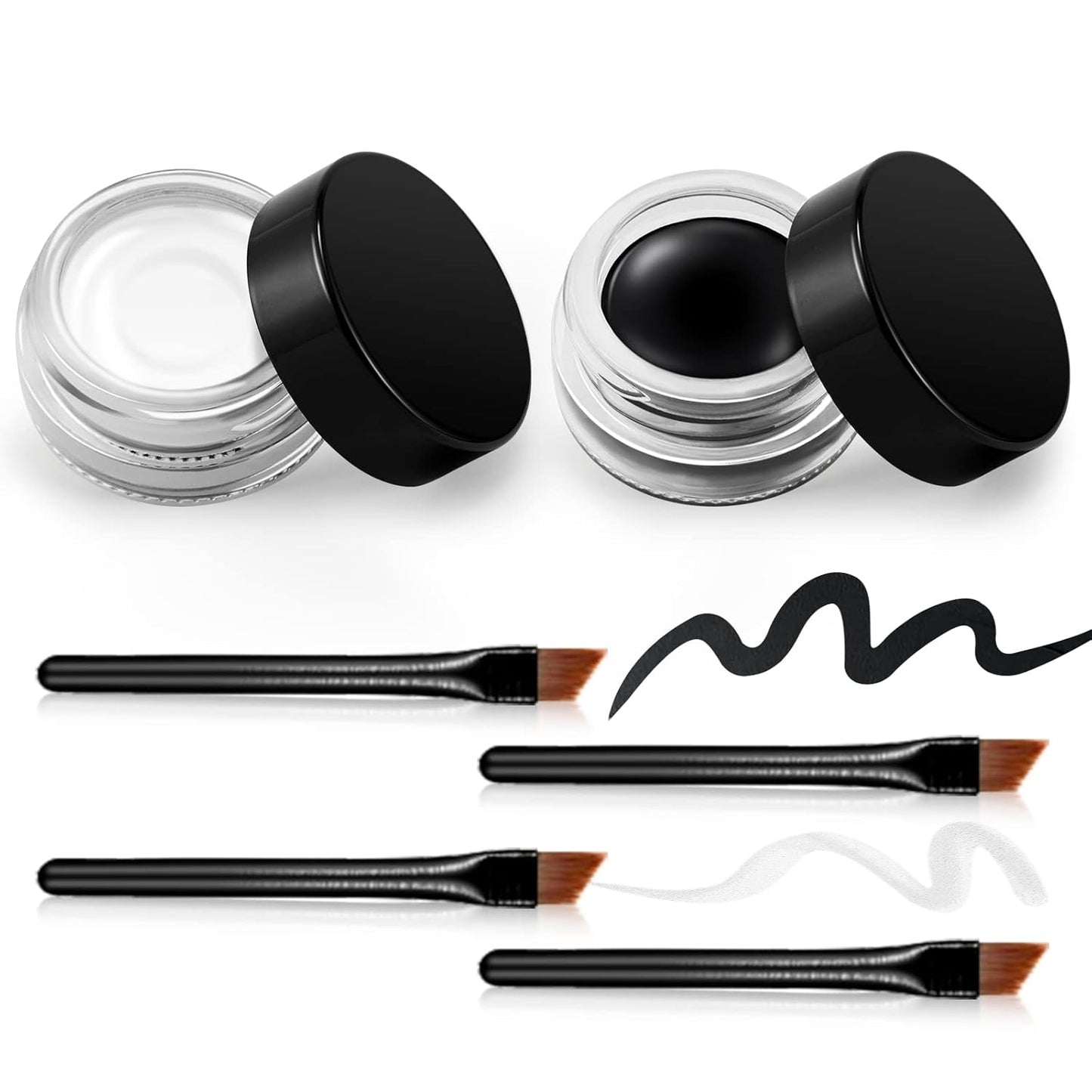 Erinde [2PCS] Waterproof Gel Eyeliner Set, Long Lasting Cream Eye Liner Gel, High-Intensity Pigments Smudge-Proof Eye Liner Makeup, Water-Resistant Eyeliner with 4PCS Brushes (Balck & White)