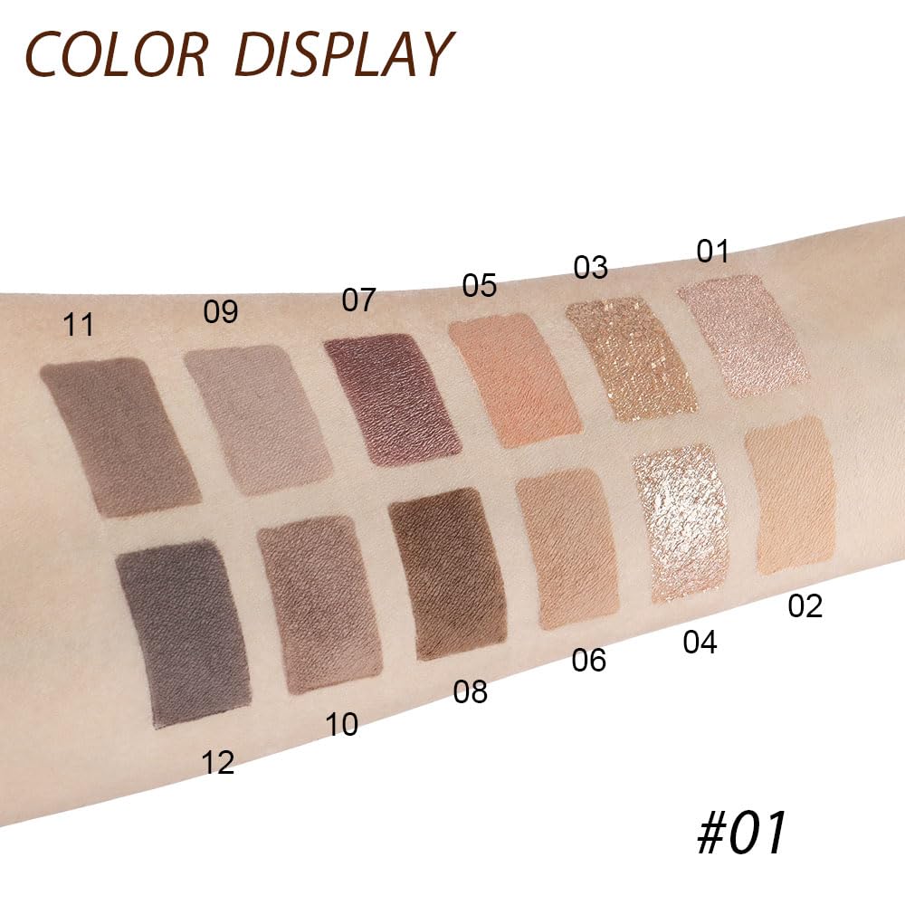 12 Girds Colorful Matte Shimmer Eyeshadow Palette for Eye Makeup,High Pigmented Eye Shadow Primers Powder Palet de sombras de ojos 12-A