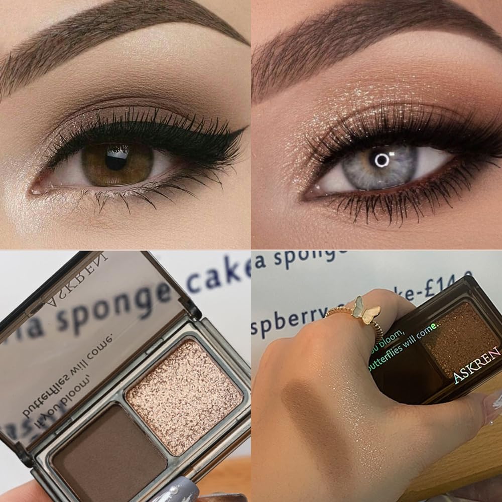 Golden Brown Taupe Two Color Matte Shimmer Glitter Eyeshadow Palette,Eye Shadow Powder Professional Long-Lasting Waterproof Makeup Palette,Easy-To-Apply and Compact for Travel,Vegan & Cruelty-Free