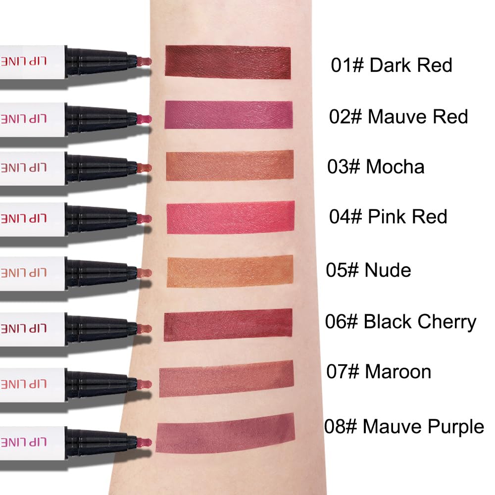 3Pcs Longwear Liquid Lip Liner Stain Marker Pen Set Long Lasting Waterproof, Dark Black Cherry Wine Red Matte 24 Hour Lip Liner and Lipstick Combo, Color Stay Lipliner All Day, Lip Stains peel off