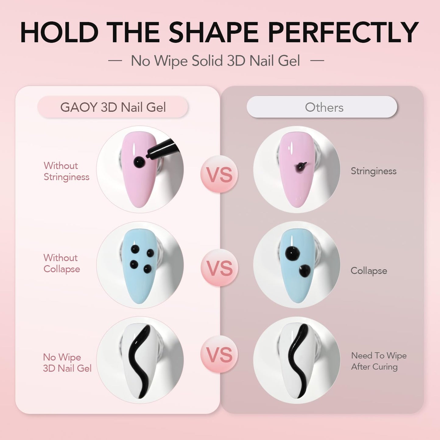 GAOY Black 3D Nail Gel, 15g Sculpting Gel for 3D Nail Art Designs Carving, Molding, Painting, No Wipe Gel for Gems & Charms Decoration, Salon DIY Use