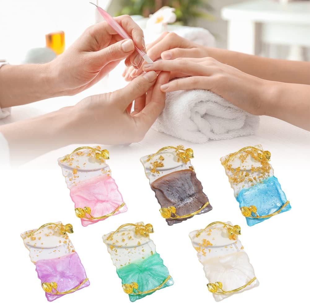 Resin Nail Art Palette, Nail Art Painting Palettes with Nail Palette Stirring Rod Gold Edge Nail Holder Nail Art Display Board Fashion Delicate Nail Tool Accessories, Type 4