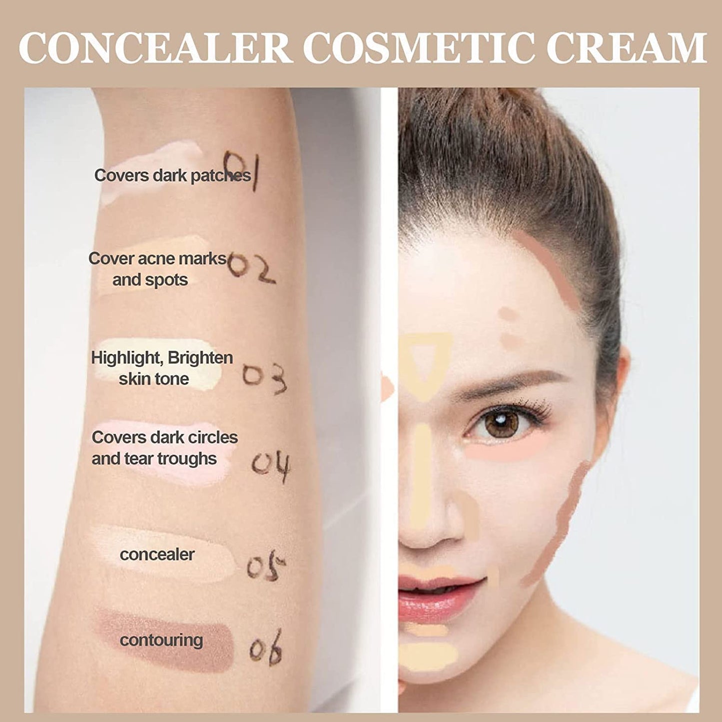 6 Colors Correcting Concealer Palette, Makeup Cream Contour Palette with Brush, Contouring Foundation Highlighting Concealer Palette for Conceals Dark Circles, Redness, Acne, Blemish