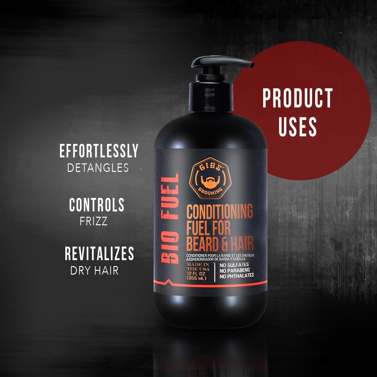 GIBS Grooming Biofuel Conditioning Fuel for Beard & Hair, 12 Fl Oz(Pack of 1)