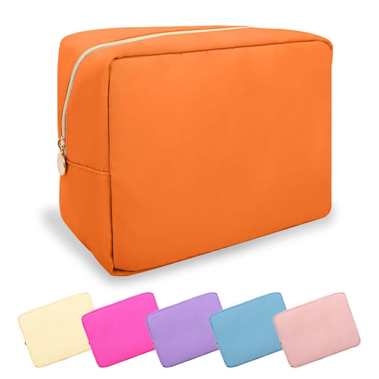 Large Makeup Bag Pouch,Nylon Women Travel Toiletry Storage Bag Preppy Cosmetic Bag for Girls,Big Makeup Organizer Bag Cute Zipper Pouch Skincare Bag for Sport Work Gift(Large-Peach)