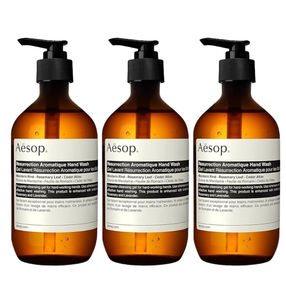 Aesop Resurrection Aromatique Hand Wash | Gentle Cleanser with Orange, Rosemary and Lavender Oils | 500mL / 16.9 oz (Pack of 3)