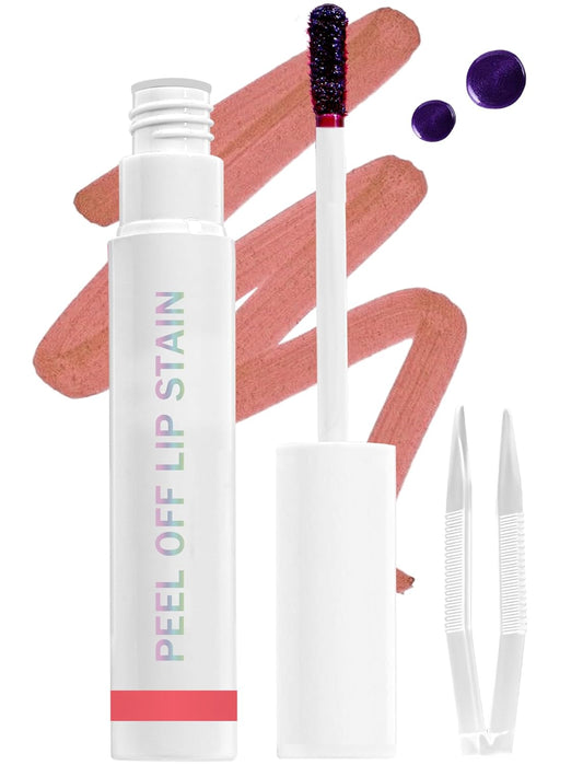 Lip Stain Peel Off, All Day Lip Liner Tint with Tweezer, Long Lasting Waterproof Transfer-Proof, Matte Lip Stains Makeup, Highly Pigmented Color, Chestnut Brown