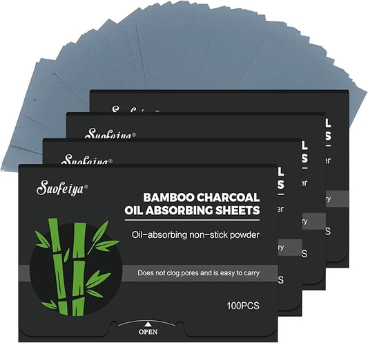 Natural Bamboo Charcoal Oil Absorbing Tissues - 4pk/400 Oil Blotting Sheets For Face, Oil Control Film, Oil Absorbing Sheets, Makeup Friendly