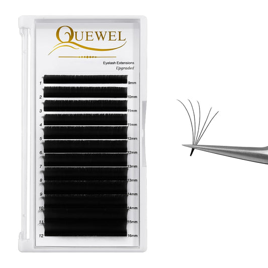 Easy Fan Volume Lashes 0.07 D Curl Black Volume Lash Extensions 9-16mm Mixed Lash Tray Color Lashes Extension Self Fanning 2D-10D Eyelash Extensions by QUEWEL (Black 0.07 D 9-16mm)