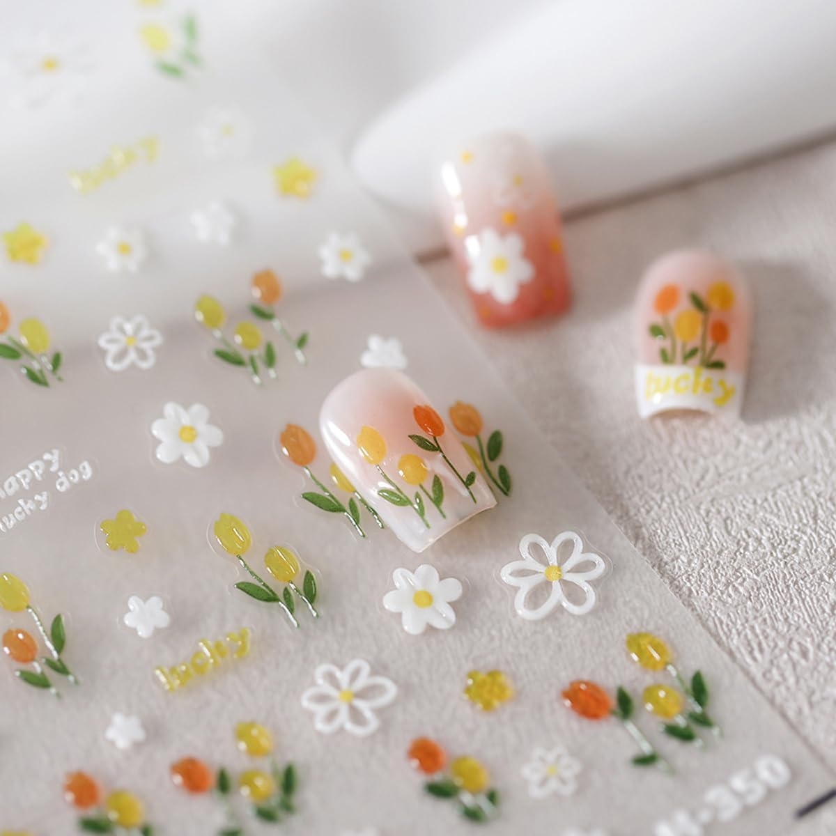Flower Nail Stickers Floral Nail Art Spring Daisy Nail Decals Cute Jelly Stickers for Nails Designs Self Adhesive Nail Art Supplies & Decorations for Women Girls 1 Sheet