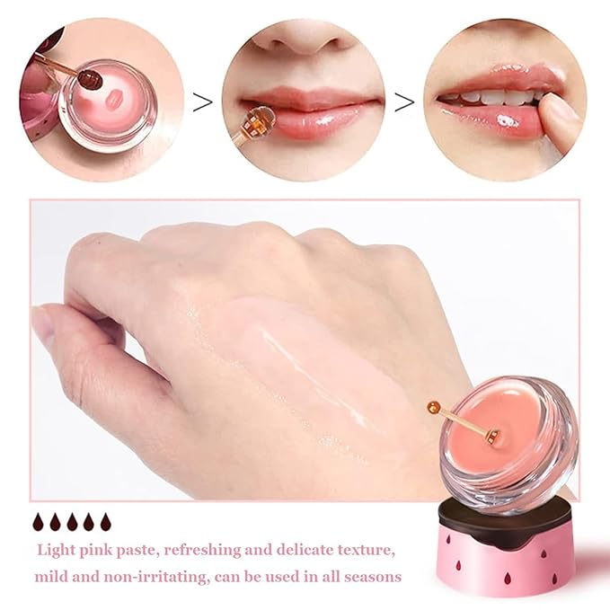 3 PCS Bee Lip Balm Honey Pot, Exfoliating Honey Strawberry Watermelon Lip Mask Overnight with Built-In Brush, Hydrating Prevention Dry and Crack Lip Scrubs Exfoliator Lip Wrinkle Care