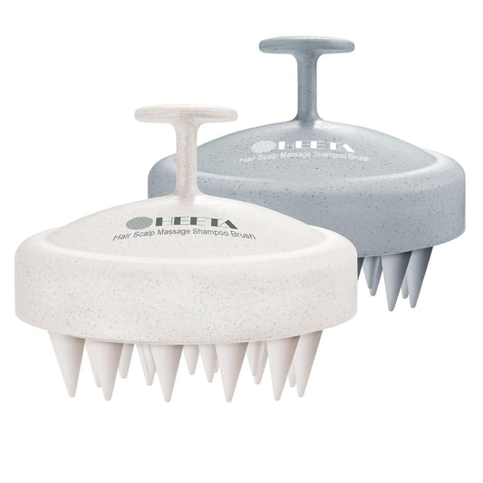 HEETA Scalp Massager Hair Growth 2-Pack, Silicone Scalp Scrubber Shampoo Brush for Exfoliation Dandruff Removal Head Massage Stress Relax, Wet & Dry Use for Women Men Hair Care, Wheat Straw Material