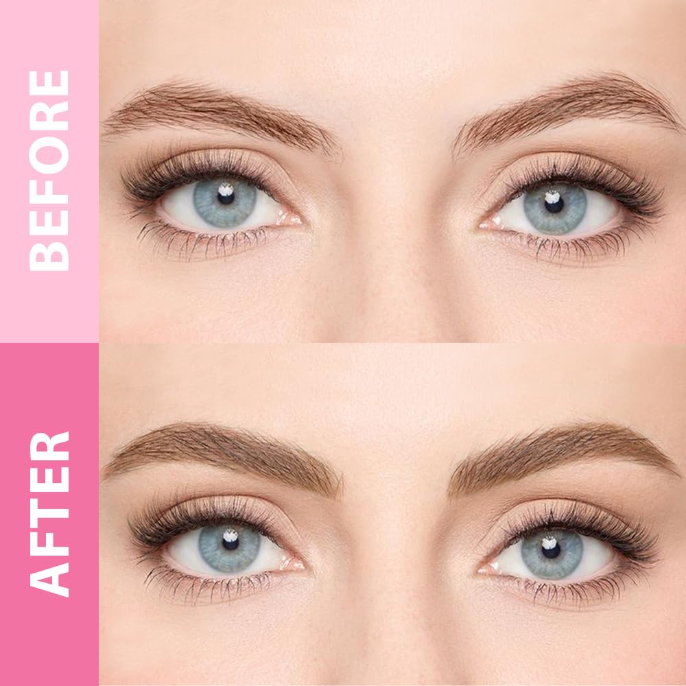 evpct 1Pcs Midium Brown Magic Microblading Eyebrow Contouring Pen Brow Pencil, with 4 Brush Micro-Fork-Tips Precise Applicator, Dual-ended Eyebrow Brush, Hair Like Strokes, Natural Looking Brows