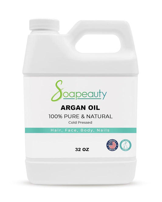 Soapeauty ARGAN Oil | 100% Natural & Pure | Cold Pressed & Deodorized | Carrier for Essential Oils, Face, Body and Skin Care, Hair Growth & Moisturizer | 32 fl oz