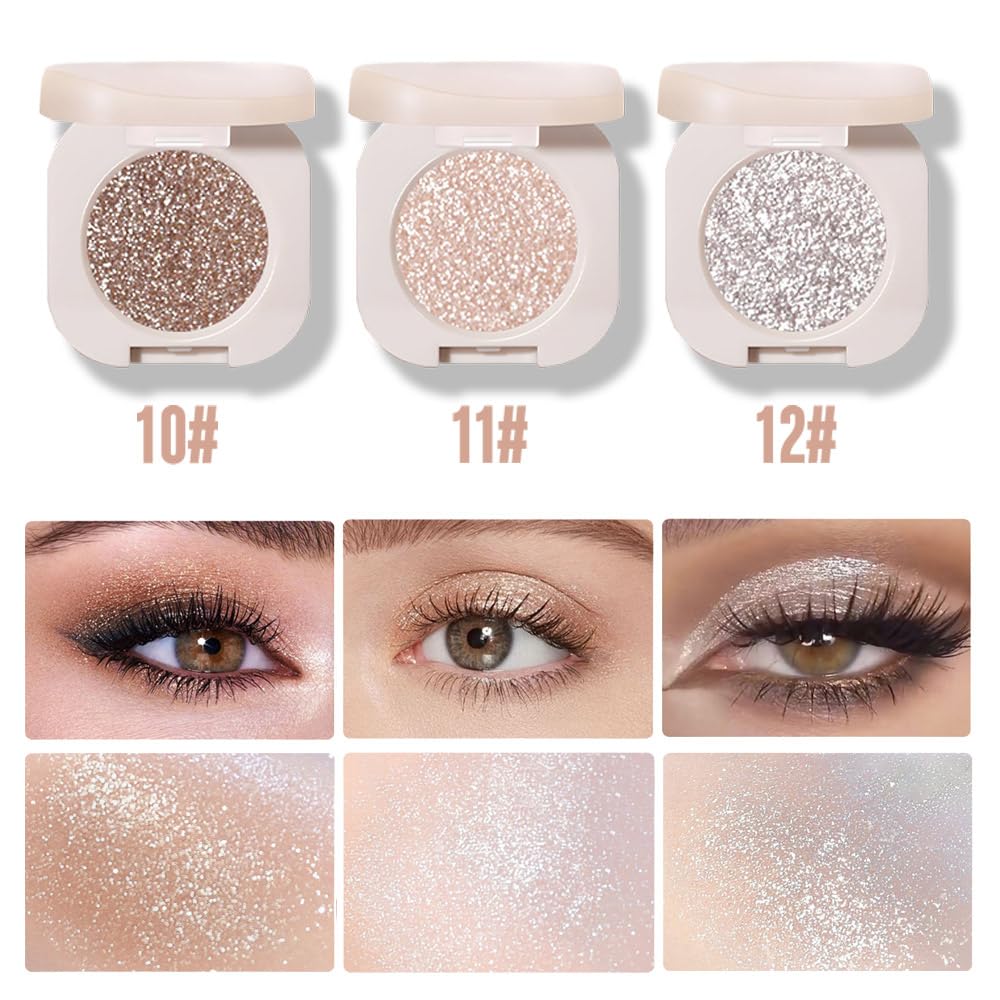 2Pcs Single Color Glitter Eyeshadow, Light Monochrome Pressed Glitter Matte Shimmer Eyeshadow, Talc-Free, Paraben-Free, Cruelty-Free, Lightweight Long-Lasting Single Eyeshadow Palette 10#+11#