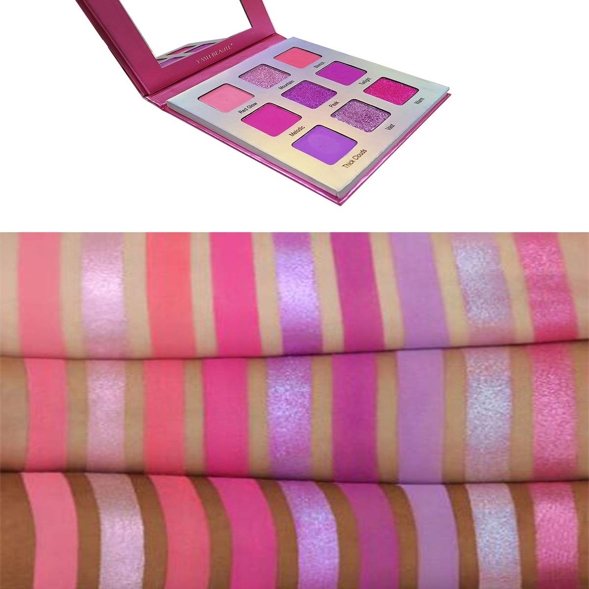 Highly Pigmented Eyeshadow Palette, 9 Color Bright Eye Makeup Palette Colorful Matte Eye Shadow Palettes Long Lasting Waterproof Cruelty-free, Rainbow (Pink)