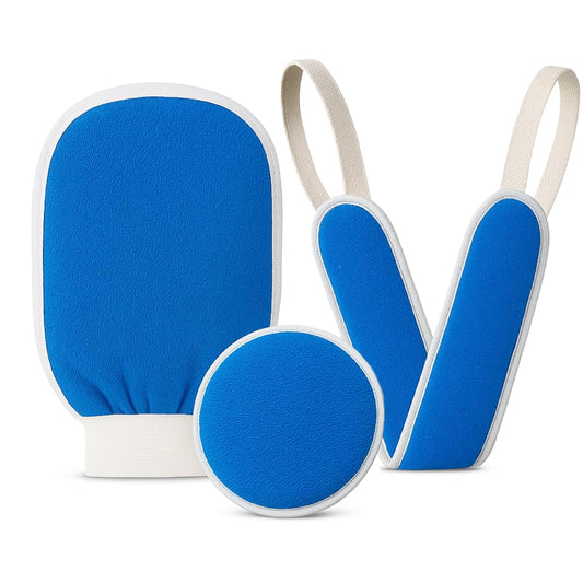 Exfoliating Glove Set (Original) – 3 Pieces Moroccan Hammam Scrub Mitts for Face, Body & Back – Deep Skin Cleansing & Dead Skin Removal – Reusable Spa Exfoliator – Assorted Colors (TURQOUISE)