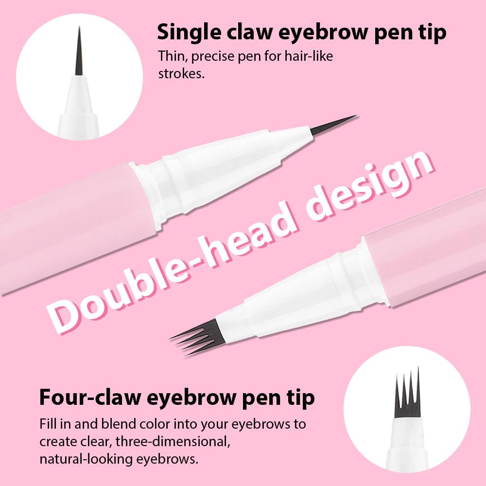 evpct 2Pcs Dark Light Brown Magic Microblading Dual-Ended Eyebrow Contouring Pen Brow Pencil, with 4 Brush Micro-Fork-Tips Applicator and Precise Brush-Tip Hair Like Strokes, Dual-ended Eyebrow Brush
