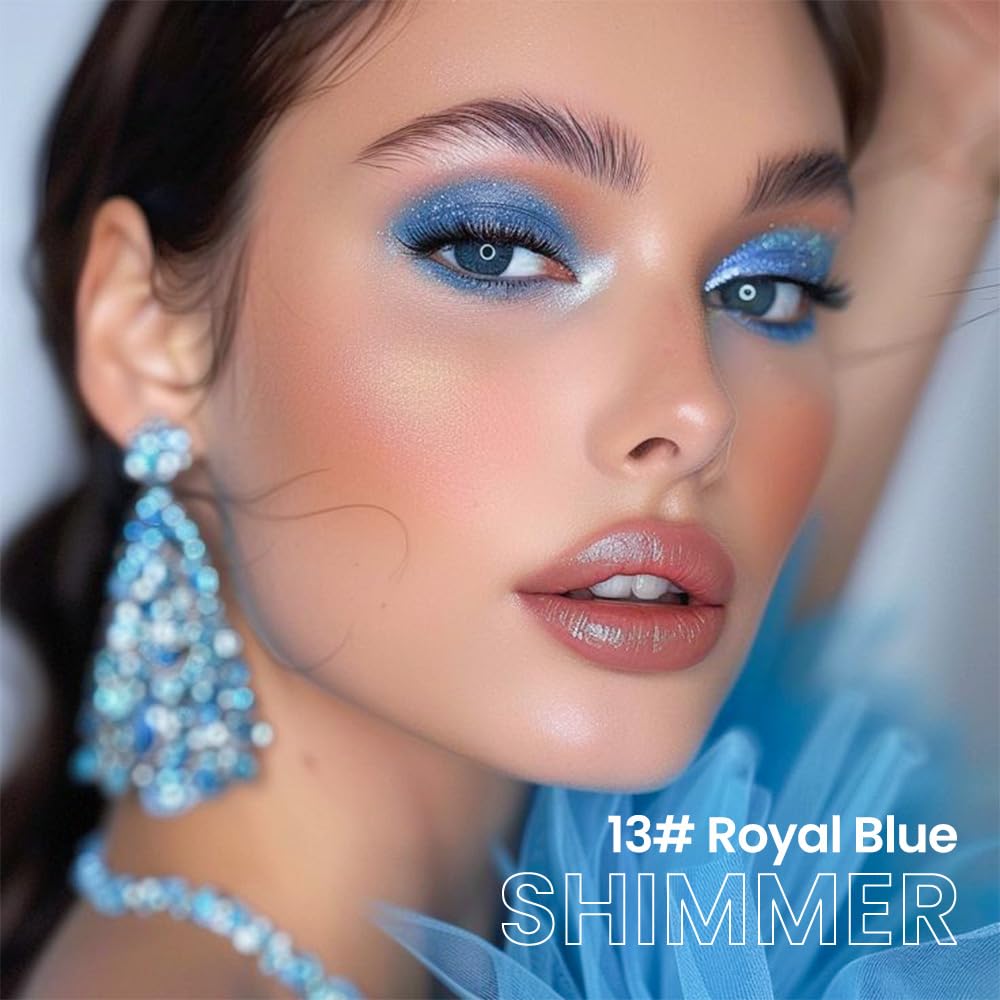 evpct Royal Blue Shimmer Cream Eye Shadow Brightener Sticks Set for Eyes, Blue Shimmery Matte Pencil Eye shadow Applicator Stick Pen Palette Makeup Waterproof sombras en crema para ojos 13#