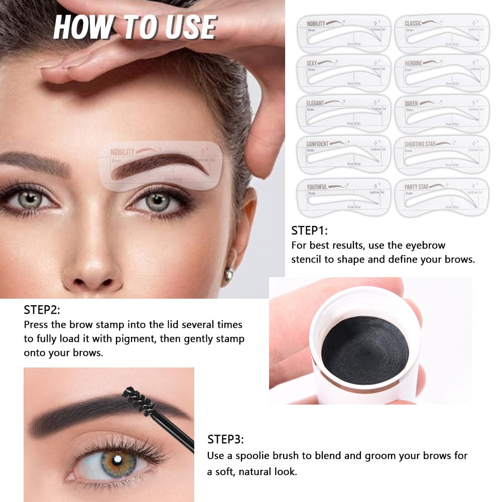 Eyebrow Stamp Stencil Set, Grey Black Eyebrow Stencils Shaping Kit, Long-Lasting Eyebrow Shaper for Women Girl, Cruelty-Free plantillas para la cejas