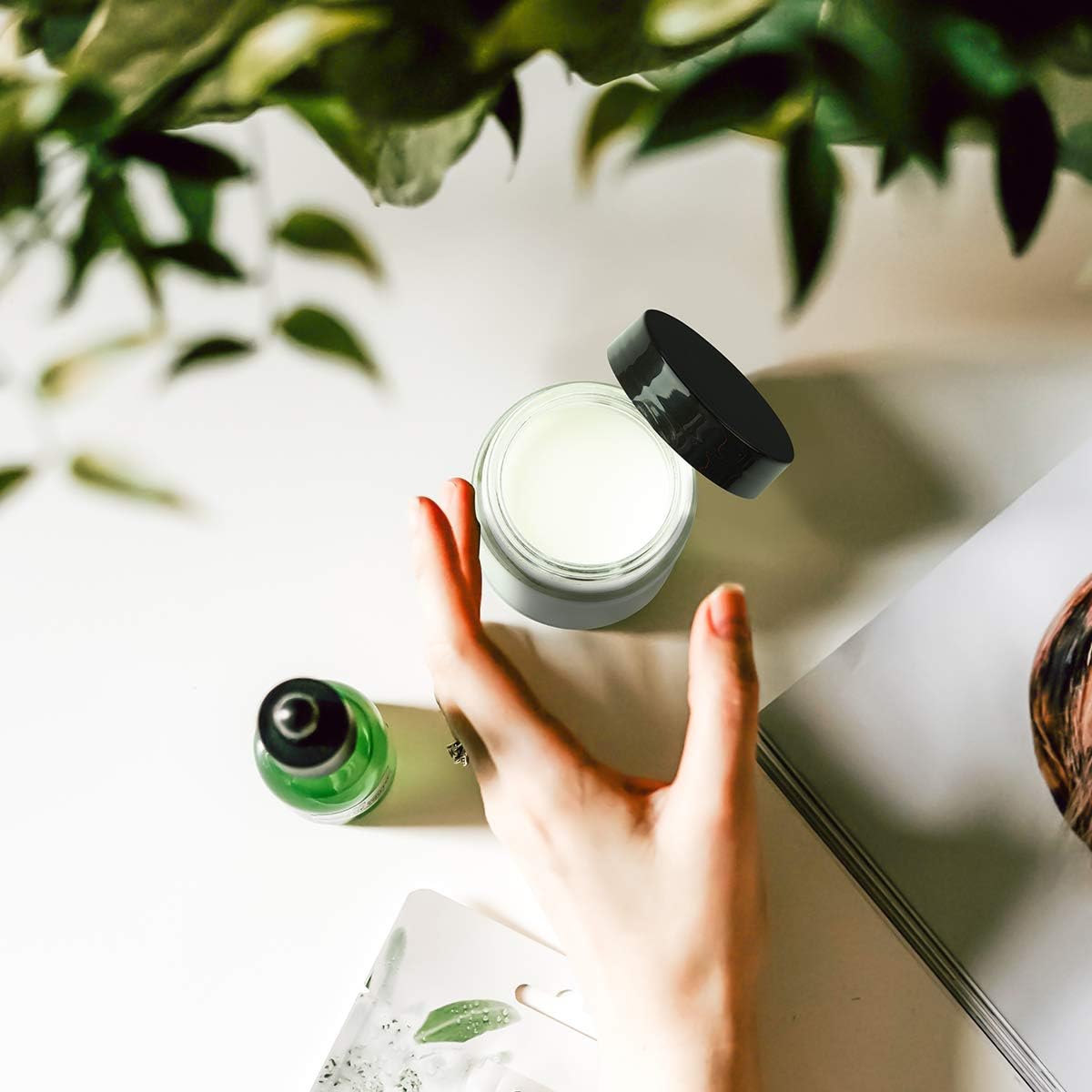 2oz Glass Jars 24 Pack, Hoa Kinh Mini Round Clear Glass Jars with Inner Liners and Black Lids, Perfect for Storing Lotions, Powders and Ointments