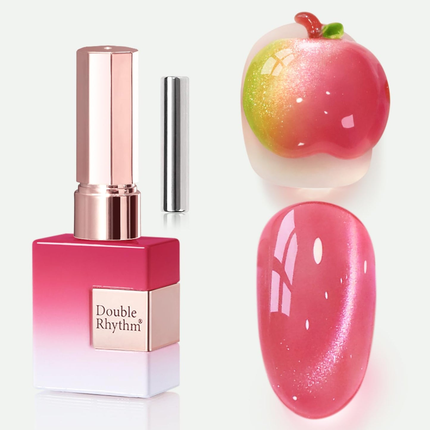 Double Rhythm 0.5 OZ Cat Eye Gel Polish with Magnet 15ML Holographic Glitter Shimmer Translucent Jelly Color Magnetic Nail Polish Salon DIY at Home (Red Pink-MC1207)