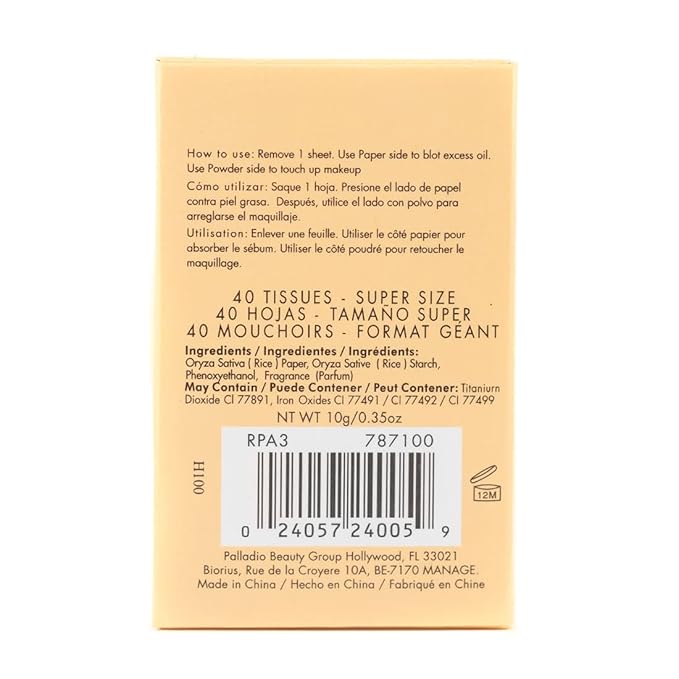 Palladio Rice Paper Facial Tissues for Oily Skin, Face Blotting Sheets Made from Natural Rice, Oil Absorbing Paper with Rice Powder, 2 Sided, Instant Results, Natural, 40 Count (Pack of 3)