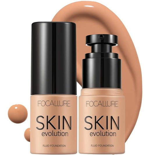 FOCALLURE 2 Pcs Liquid Foundation, Skin Evolution Foundation + Concealer, Full Coverage Foundation Makeup, Durable, Waterproof, Oil-Control, Hides Wrinkles & Lines, Honey