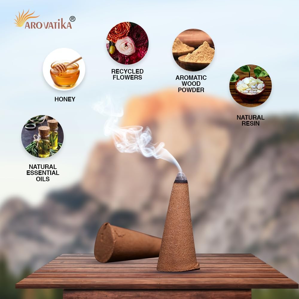 ARO VATIKA Vedic Patchouli Natural Masala 120 Incense Cones in Pack of 12 Boxes| Environment-Friendly Dhoop- Best for Prayer, Reiki, Meditation and Relaxation | Burn Time- 25 mins