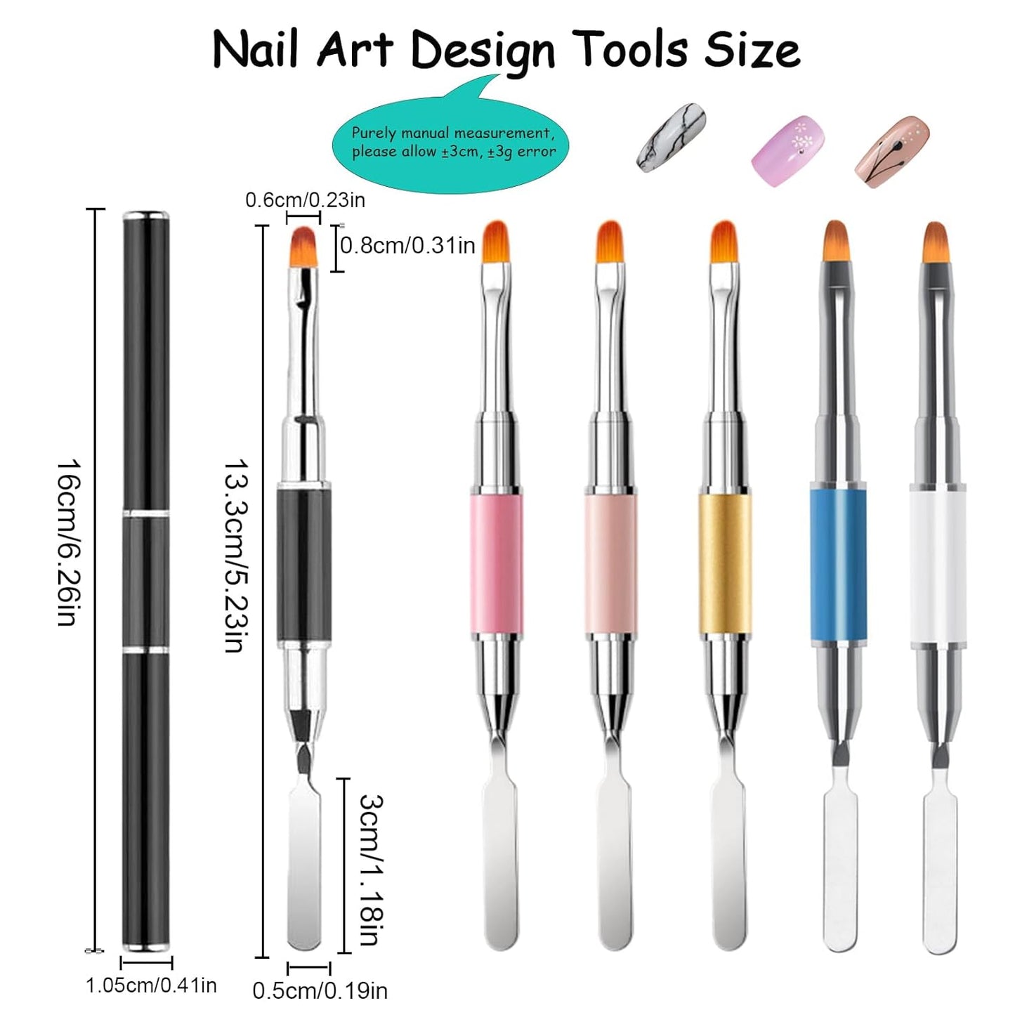 Dual-Ended Polygel Brush & Picker Brush, 2 IN 1 Design Poly Gel Nail Art Brushes Tool, Stainless Steel Manicure Spatula Builder for PolyGel UV Acrylic Nails Extension (6pcs)