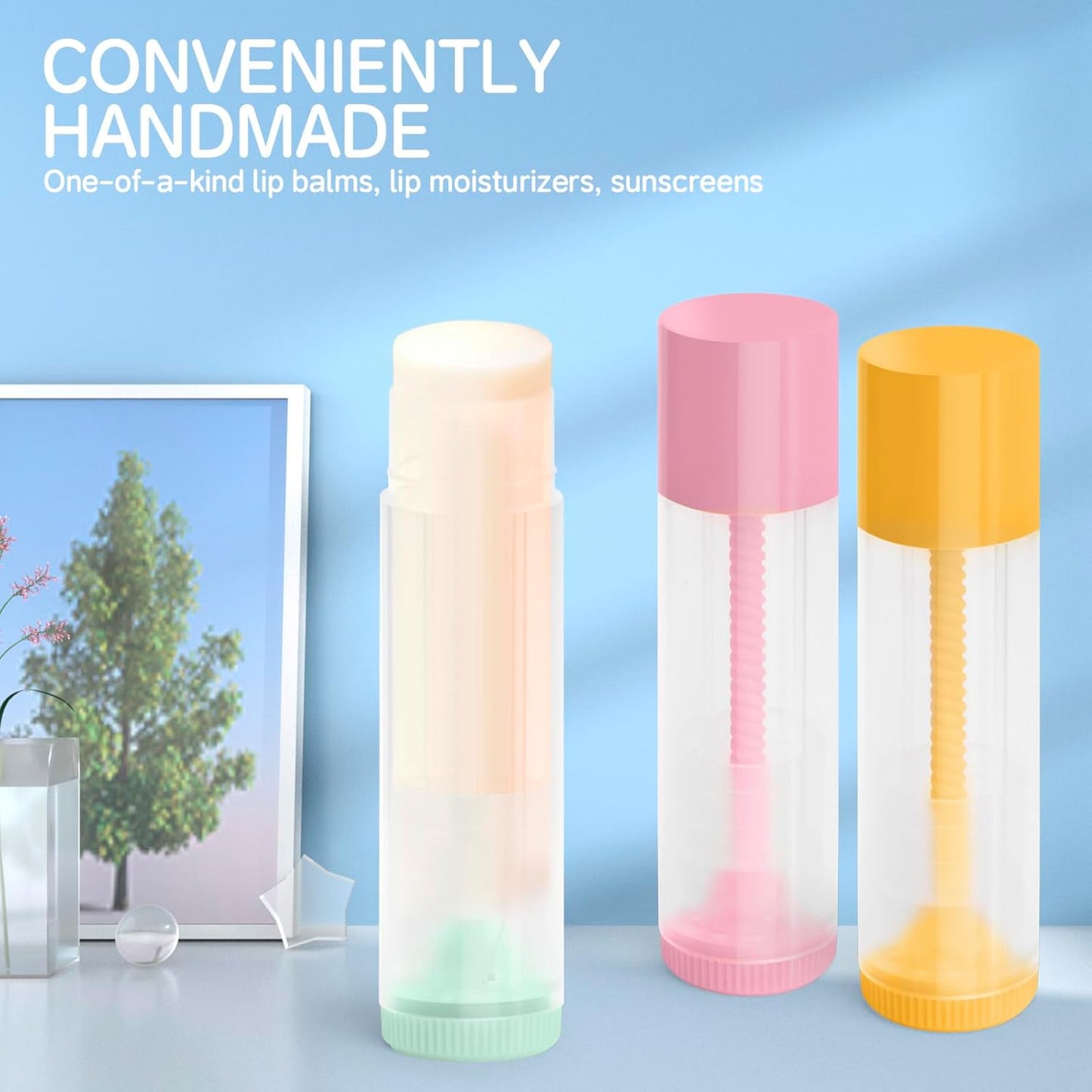 JuLand 50 Pack Empty Lip Balm Containers Bulk 5.5ml - Clear Twist-Up Tubes with Pink Caps, Refillable Chapstick Tube for DIY Lip Balm Making