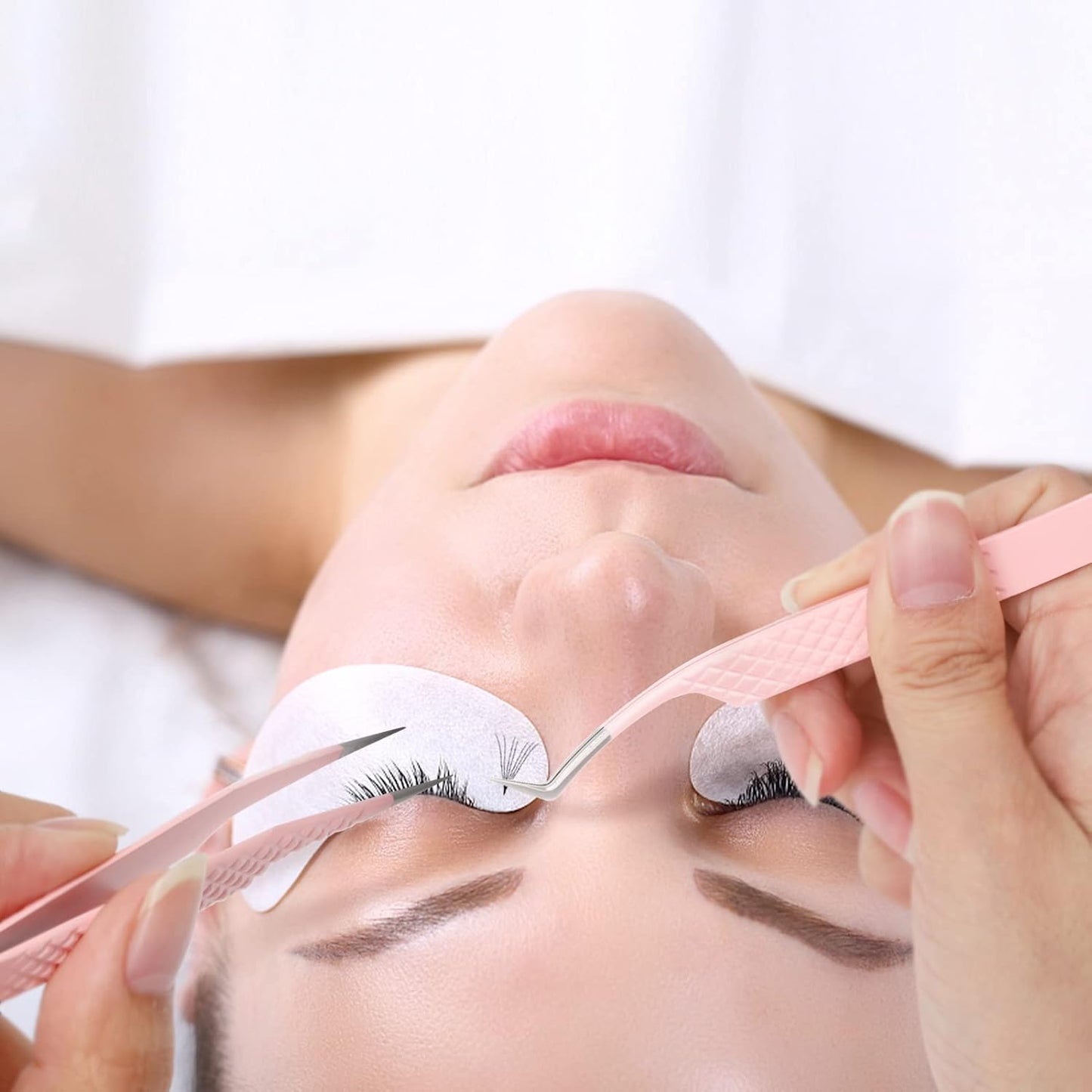 Eyelash Tweezers for Extensions Fiber Tip Lash Tweezers Professional Lash Extension Tweezers for Volume Fans &isolation & Pick up Single Lashes Volume Lash Tweezers Pink