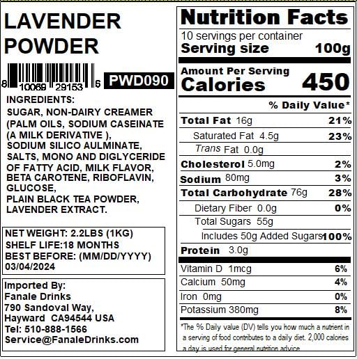 Fanale Premium Lavender Bubble Tea Flavoring Powder | Perfect for Baking, Smoothies, Desserts and Drinks | Instant Flavoring Powder for Boba Milk Tea - 2.2 Pounds (Pack of 20)