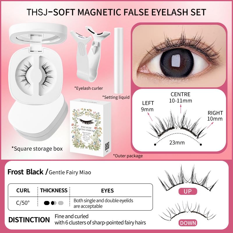 Lumentes Magnetic Eyelashes, Lumentes Magnetic Eyelashes with Applicator, Reusable No Glue Lashes, Natural Look Soft Comfortable Magnetic Lashes, Easy to Wear and Remove (Frost Black)