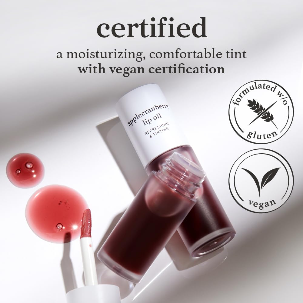 NOONI Korean Lip Oil - Applecranberry | Long-Lasting, Moisturizing, Plumping, Revitalizing for Dry Lips, Waterproof, No Peel Off, Hydrating, Nourishing Crystal Clear, 0.12 FL Oz