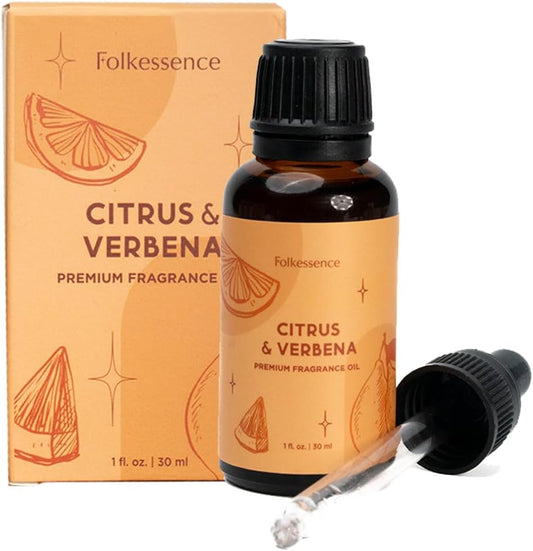 Folkulture Premium Essential Oil Blends for Diffuser for Home | 1.01 Fl Oz Citrus Essential Oils for Aromatherapy | Verbena Fragrance Oils for Soap & Candle Making Scents | Diffuser Oil for Massage