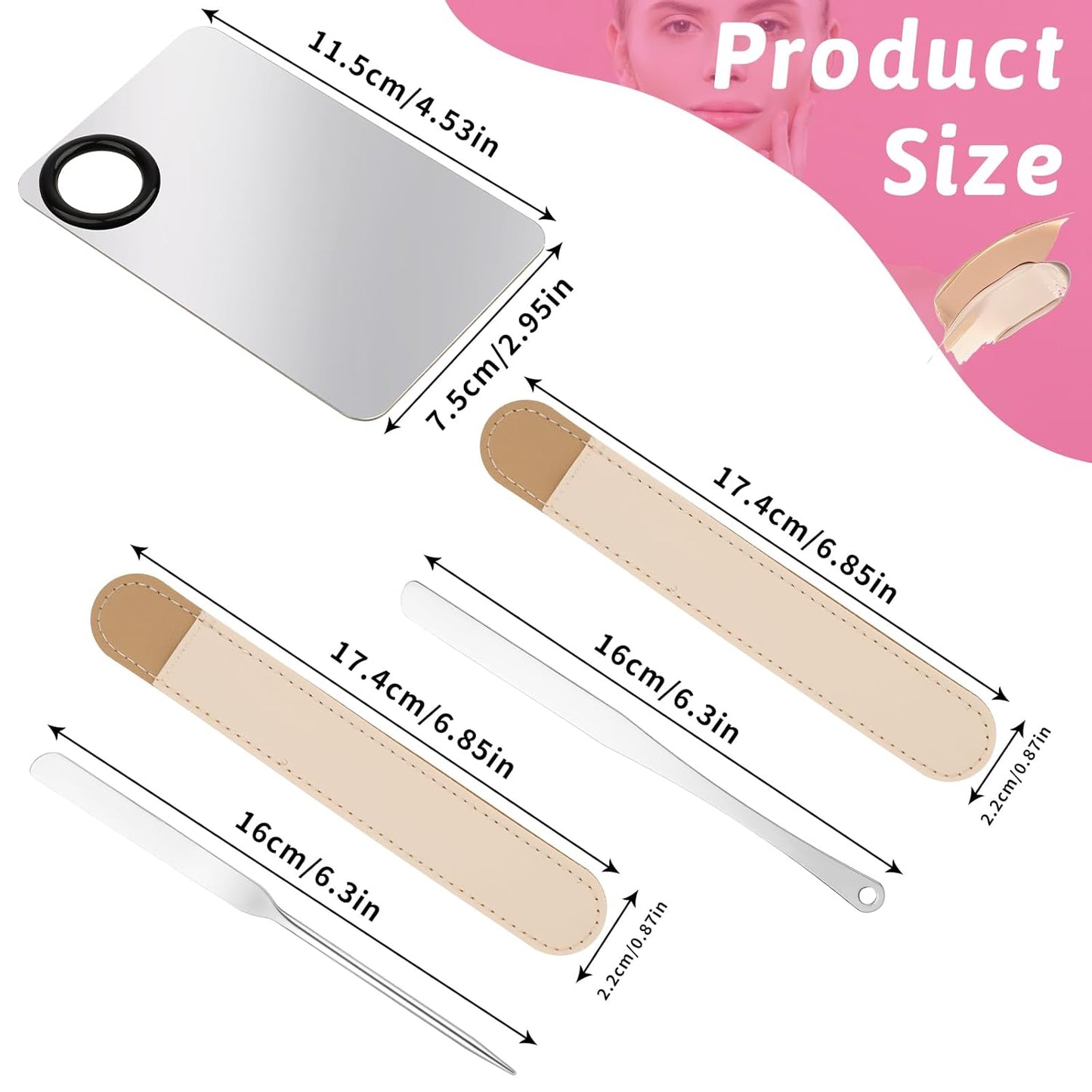 Makeup Mixing Palette, 5 Piece Set Makeup Palette Tray, Foundation Mixing Palette with Stir Stick, Spatula for Foundation Eye Shadow Lipsticks