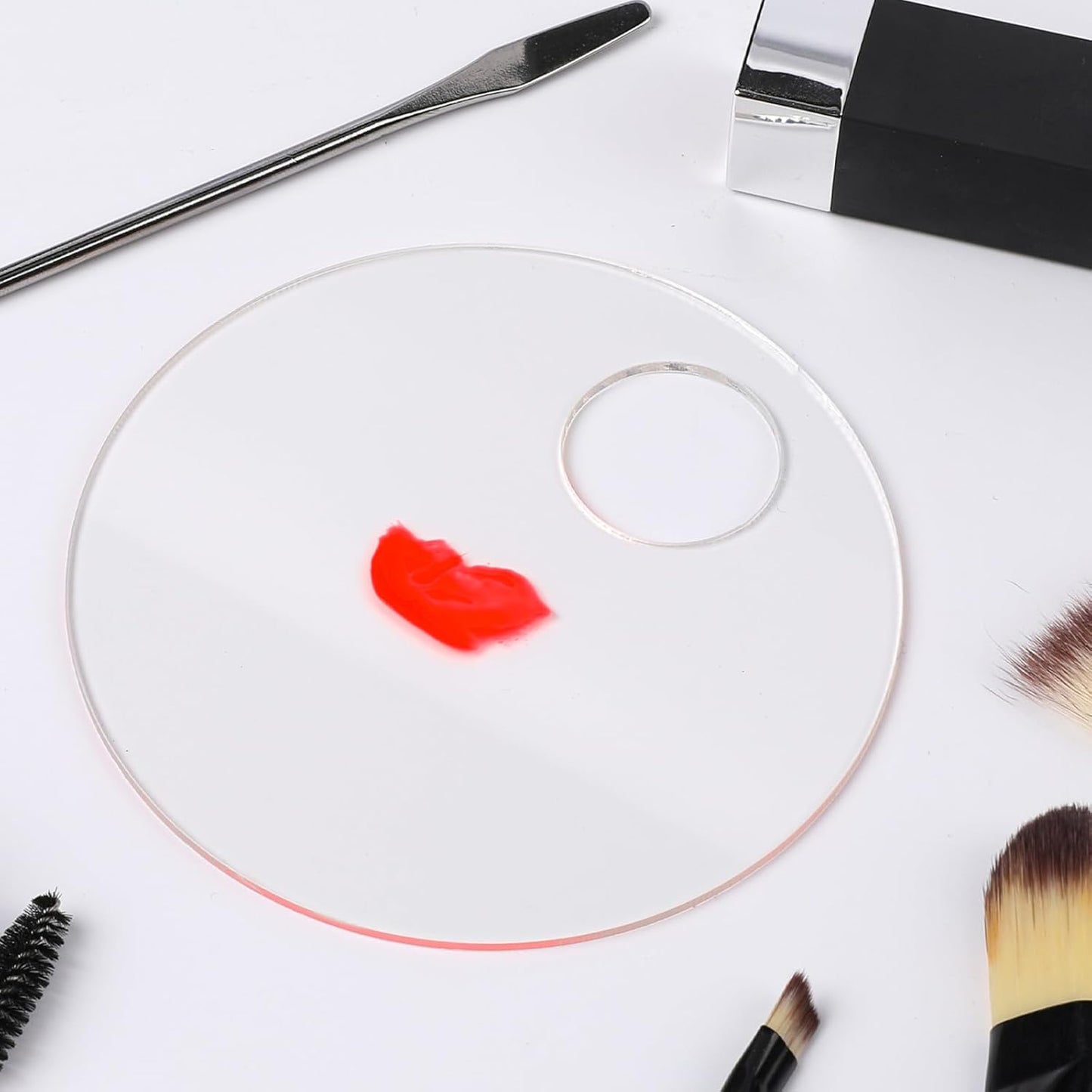 2 Pcs Makeup Palette Tray Clear Makeup Mixing Tray Cosmetic Palette Acrylic with 2 Pcs Spatula Tool Foundation Mixing Palette Cosmetic Palette for Mixing for Nail Art Foundation Shadow