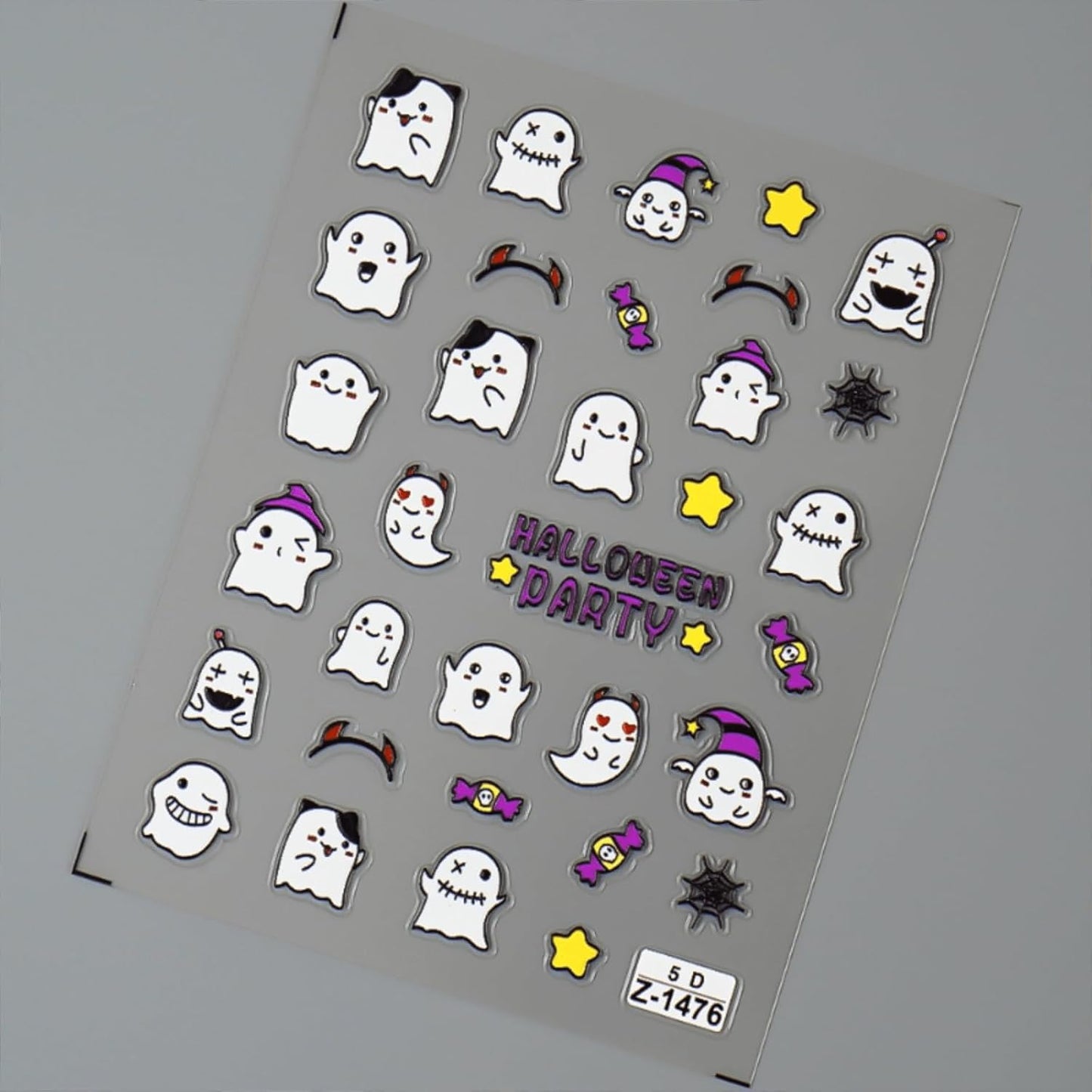 Halloween Nail Stickers for Nail Art 5D Embossed Self Adhesive Nail Decals Purple Cute Ghost Nail Art Stickers Halloween Nail Art Supplies Decoration for Women Girls