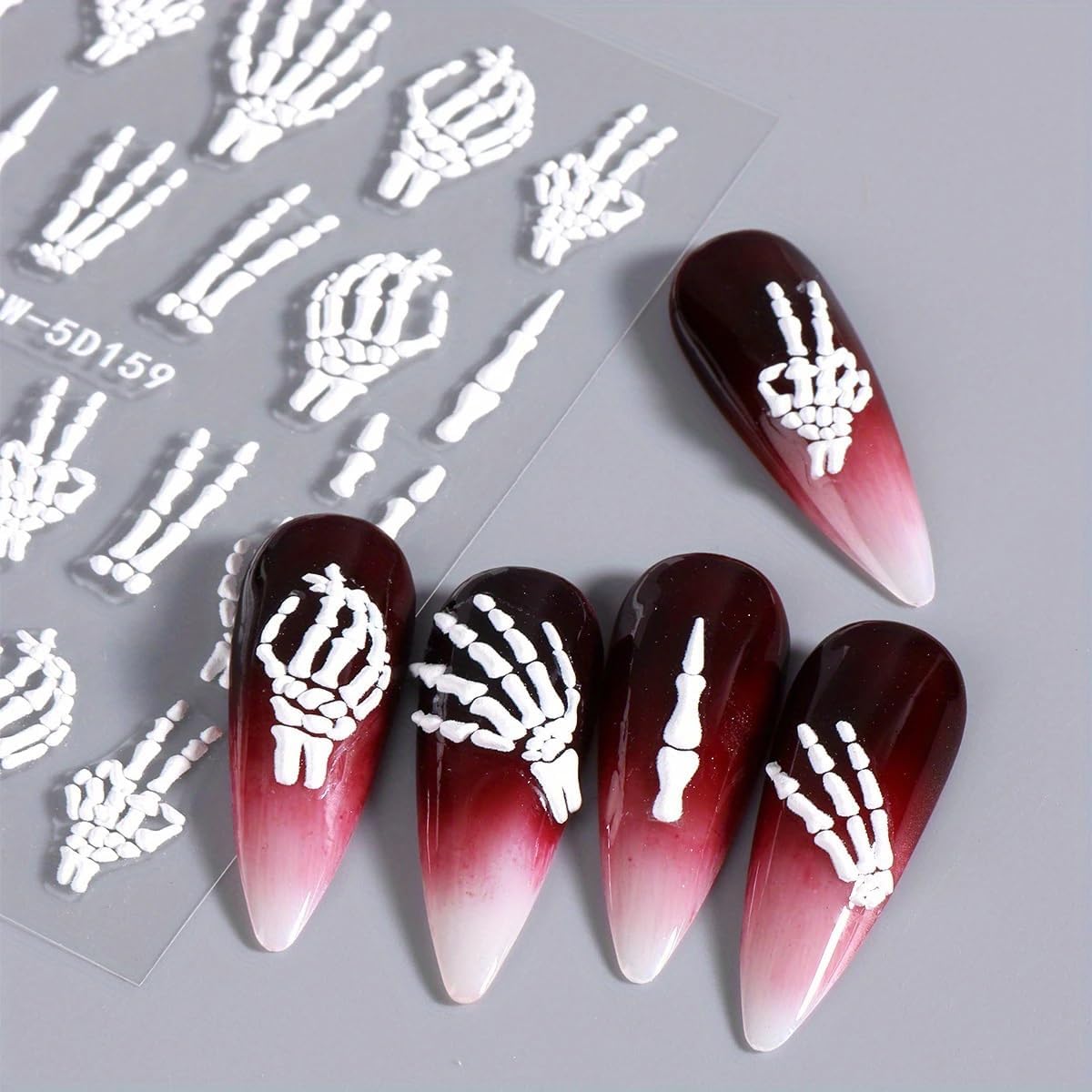 3Pcs Skull & Ribcage 5D Nail Stickers - Y2K Gothic Horror Design, Self-Adhesive Foil Decals Halloween Nail Art, Single-Use Plastic Embossed Animal Print, Golden, White, Rose Gold Skull Nails Decals