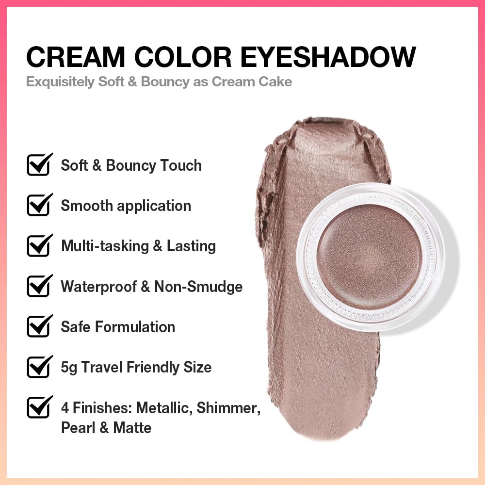 Kaely Single Cream Eyeshadow Pot, Caramel Metallic Eye Shadow for Older Women High Pigmented Waterproof, Natural Eyeshadow Palette Makeup Brightener, sombras en crema para ojos, Blendable, 710