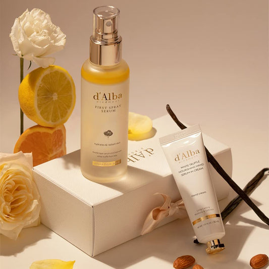 d'Alba All About Korean Skin Care, Gift Set for White Truffle First Spray Serum & Nourishing Hand Cream, Perfect for Mothers Day Gift