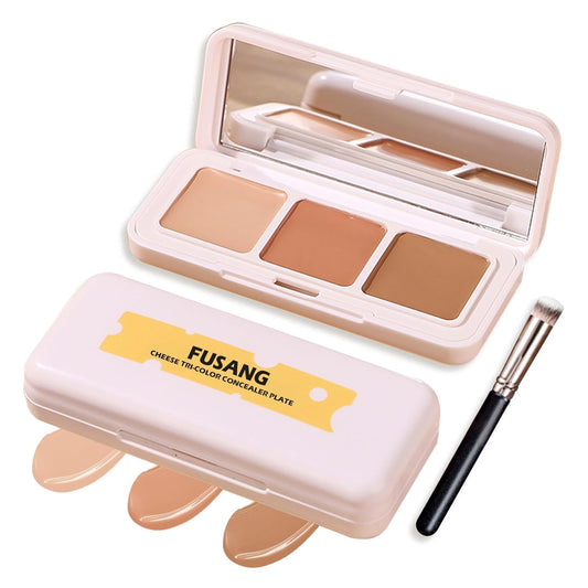 3 Colors Correcting Concealer Palette,Full Coverage Cream Contour Palette,Professional Contouring Foundation Long Wear Highlighting Concealer Contour Cream Makeup Palette with Brush