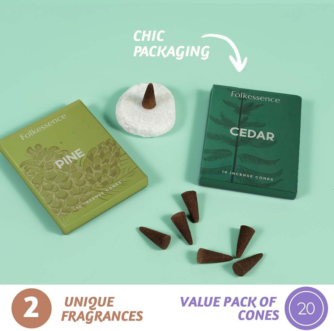 Folkulture Incense Cones for Waterfall | 20 Pc Incense Cone Scented | 2 Fragrance Cone-Insenses - Pine & Cedar | Natural, Non Toxic | Pine & Cedar Inscents-Cones | Relaxing, Meditation, Spiritual