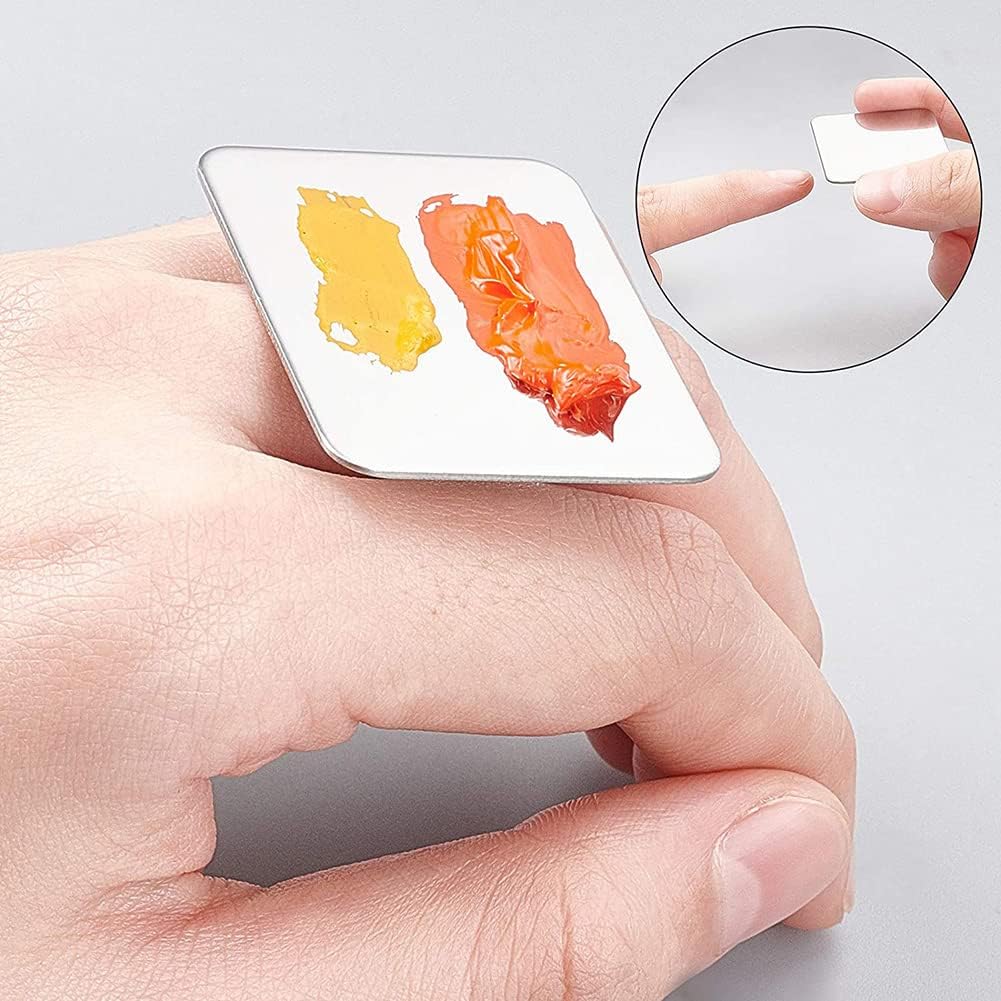 AKOAK 2 Pcs Stainless Steel Square Palette Mini Ring Makeup Palette Nail Blur Painting Tools DIY Nail Art can be Used for Eye Shadow Eyelash Pigment Mix