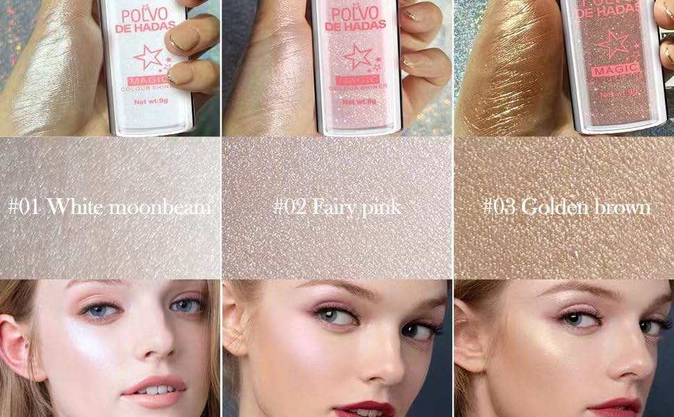 Glitter Powder Highlighter Makeup, Body Brightens the Natural Three-Dimensional Face Blusher Fairy Highlight Patting Powder. (05# Gold Color)