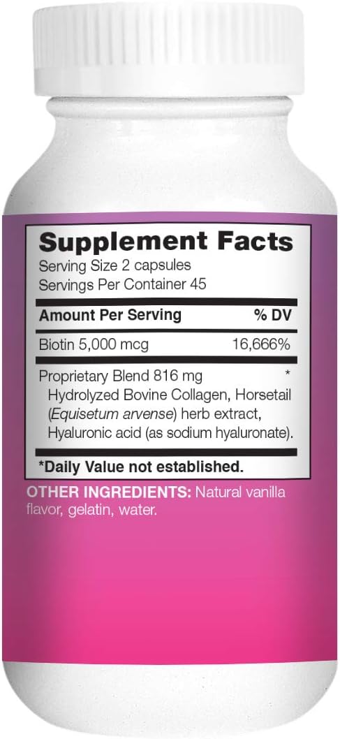 Hair Growth Formula – to Make Your Hair Grow & Skin Glow | Hair, Skin & Nails Optimizer with 5000 Mcg of Biotin, Hydrolized Collagen & More – for Men & Women, 90 caps for 45 Days Use (Pack of 2)