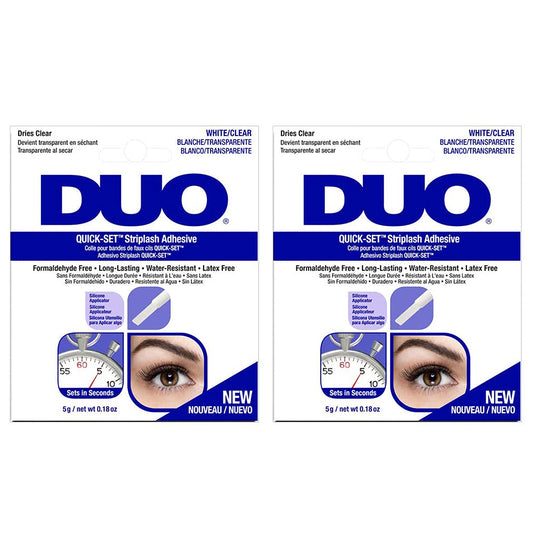 DUO Quick-Set Strong Hold Eyelash Lash Glue - White/Clear, Latex-Free, Waterproof, Fast Drying Strip Lash Adhesive 0.18 oz, 2 Pack