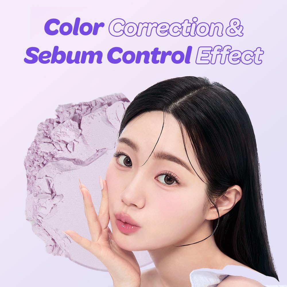 I'M MEME Compact - Purple Cotton Tone Control Pact | Korean Pressed Setting Powder With Berry Complex, Makeup Powder Foundation, Translucent Compact, Finishing Powder, Oil Free Face Powder, 0.35 Oz