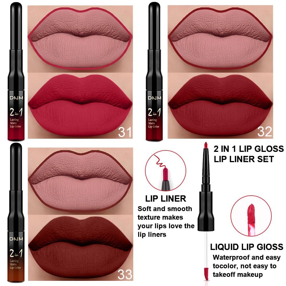 evpct 3Pcs Dark Ruby Brown Rose red Lip Stain Paint Matte Lip Liner and Lipstick Set Long Lasting labiales matte mate larga duracion listip 24 hours a prueba de agua mate 24 horas originales